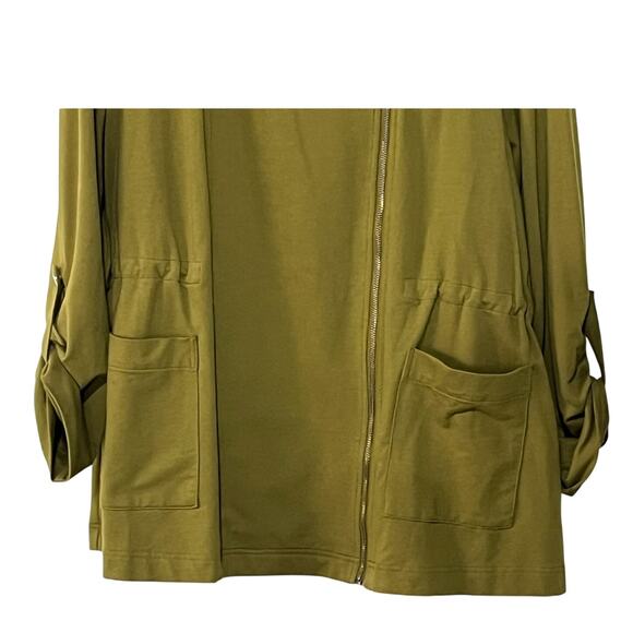 H by Halston Womens Plus Size 1X Knit Cinch Waist Roll Tab Knit Jacket Green - Picture 5 of 13